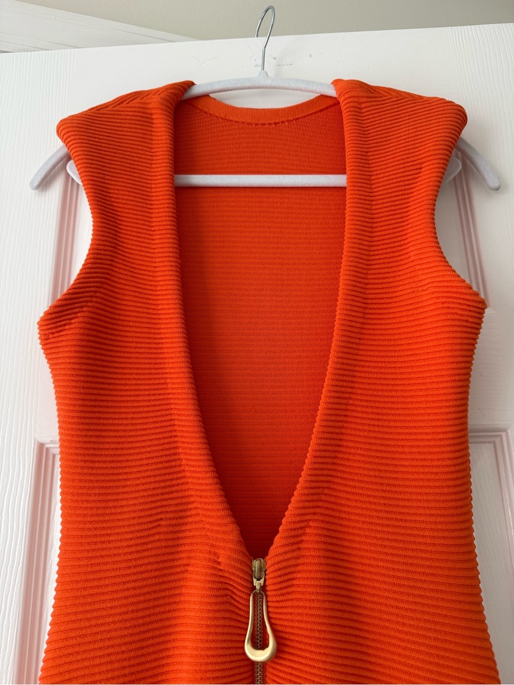 Aje Rushes Raffia Trimmed Ribbed Stretch Knit Dress Orange - Picture 5 of 16
